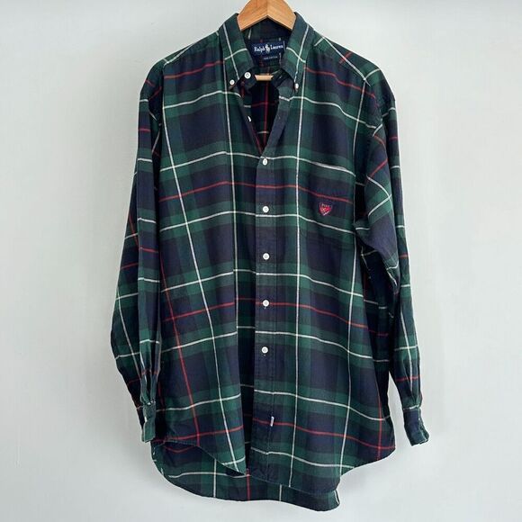 Ralph Lauren Shirt Mens Large Tartan Plaid Flannel Button Down Polo Golf Crest - Picture 9 of 9